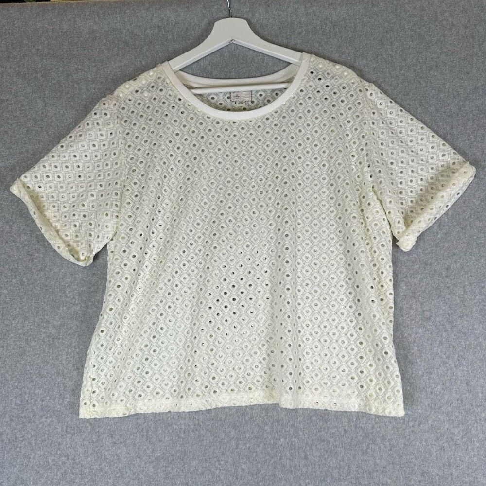 Anthropologie Postmark Womens Large Top Chantal Lace Boxy White Eyelet Shirt